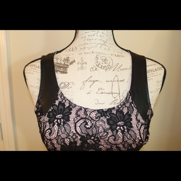 New vintage pink & black lace leather strap dress - Picture 4 of 8